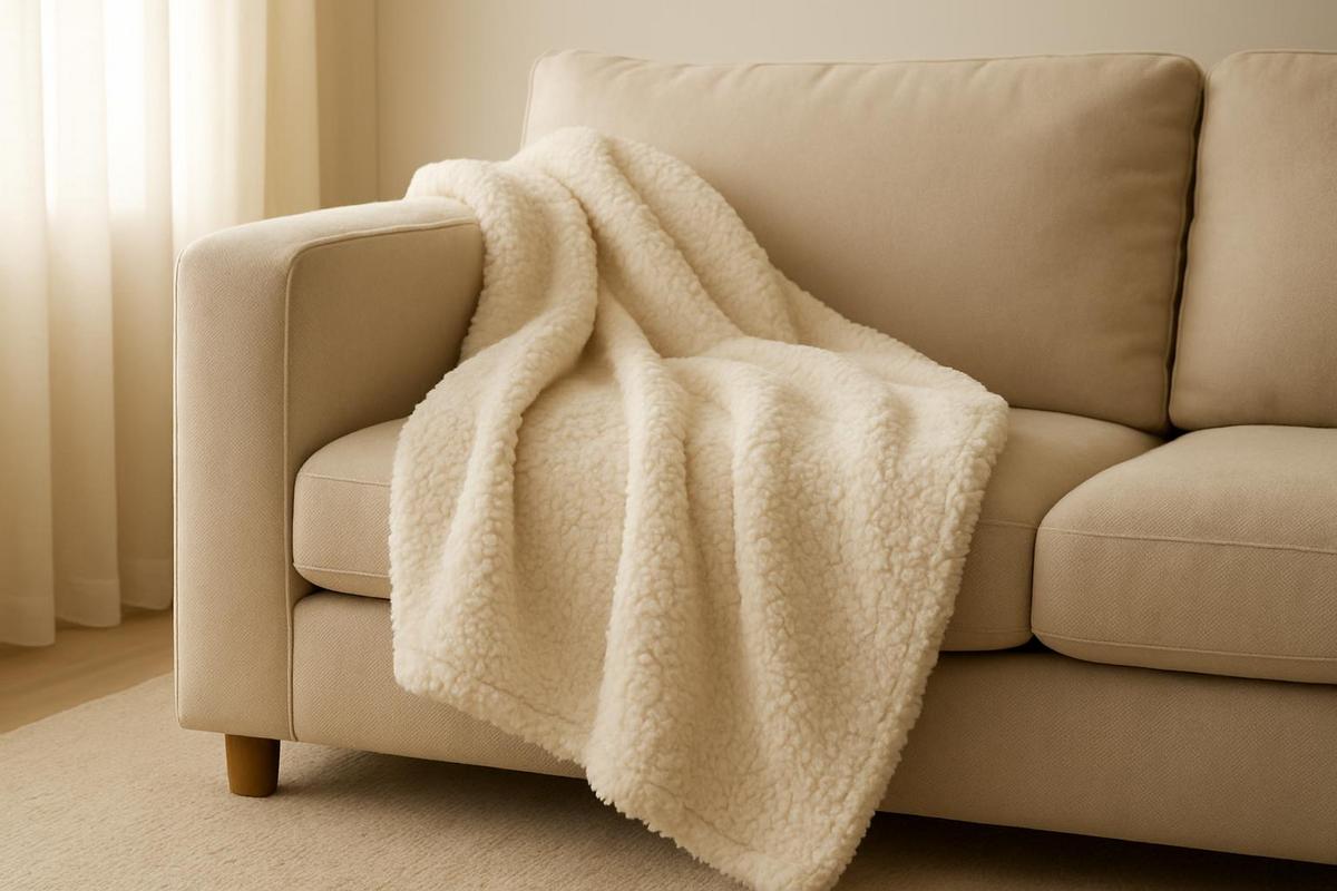 plaid crème bouclette fausse fourrure canapé beige ambiance cocon idée déco salon beige Zara Home H&M Home