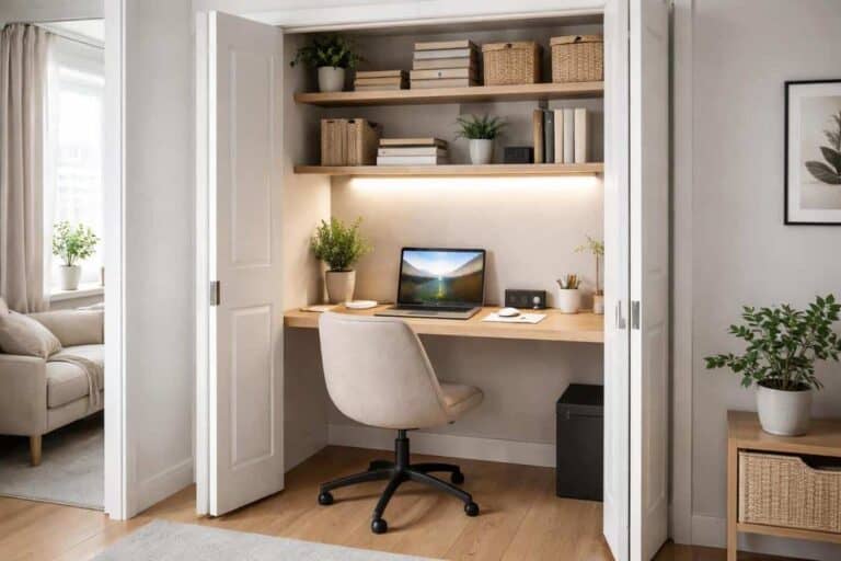 Idée bureau pour petit espace aménagé dans un placard cloffice