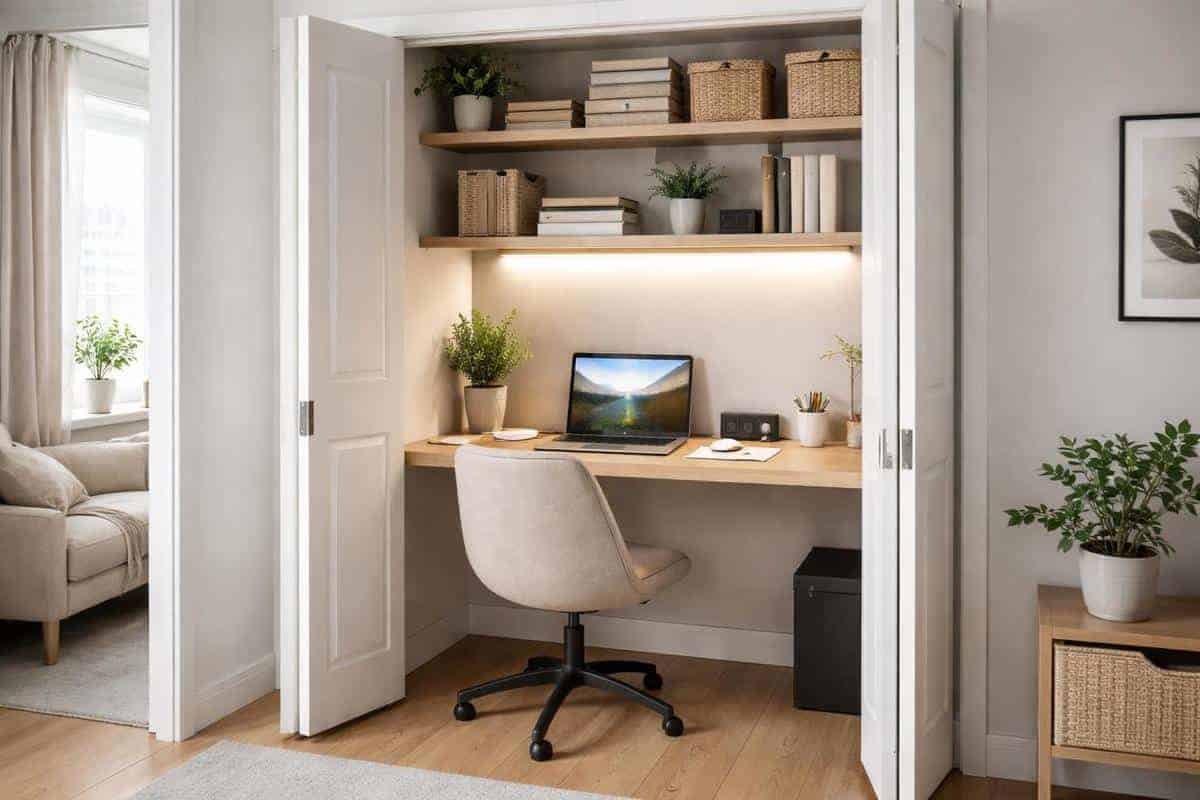 Idée bureau pour petit espace aménagé dans un placard cloffice