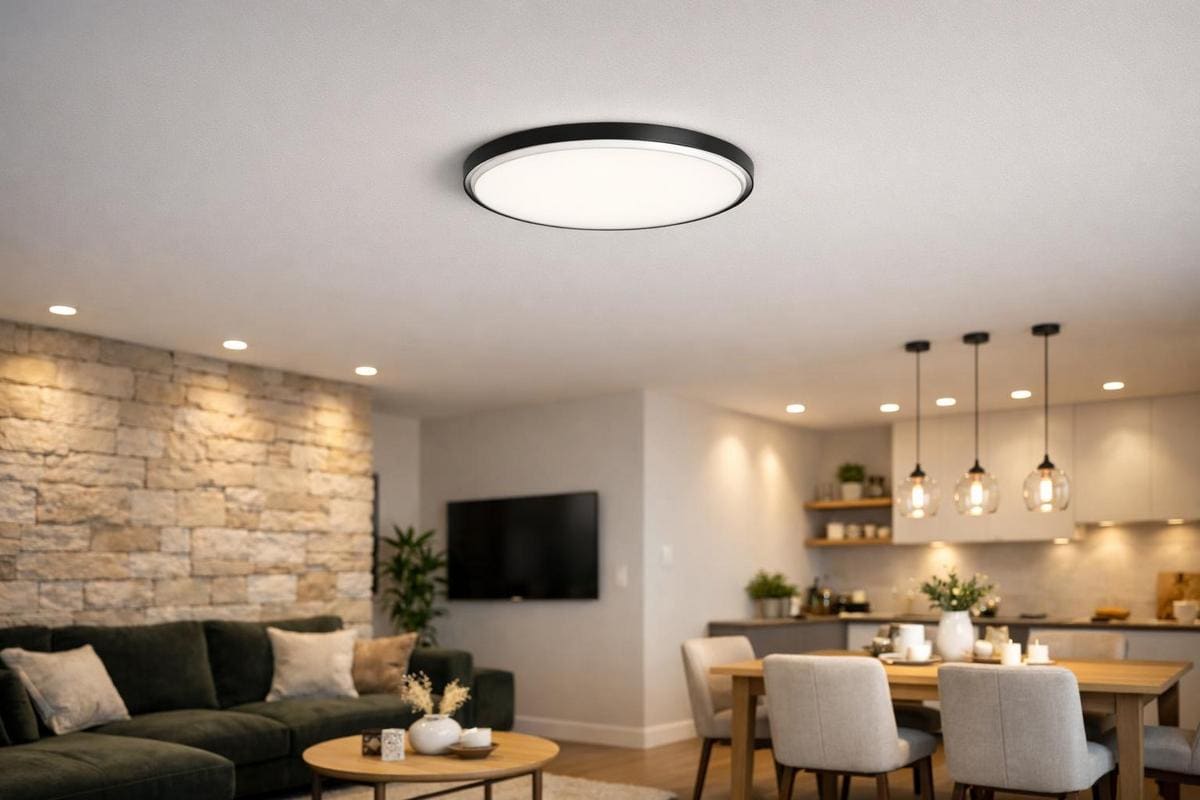 Plafonnier LED ultra-plat blanc mat, luminaire plafond design pour salon salle à manger, éclairage général homogène, marques Eglo Ledvance Philips Hue