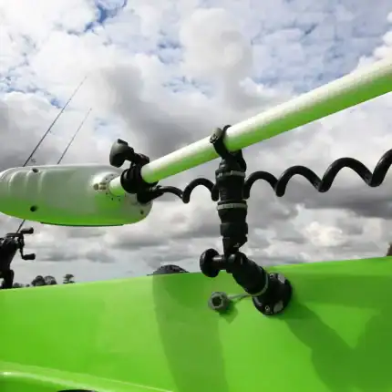 RailBlaza adjustable extender mounted on kayak for fishing gear.