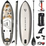 Aqua Marina Drift inflatable paddleboard with paddle, pump, and accessories for water adventures.