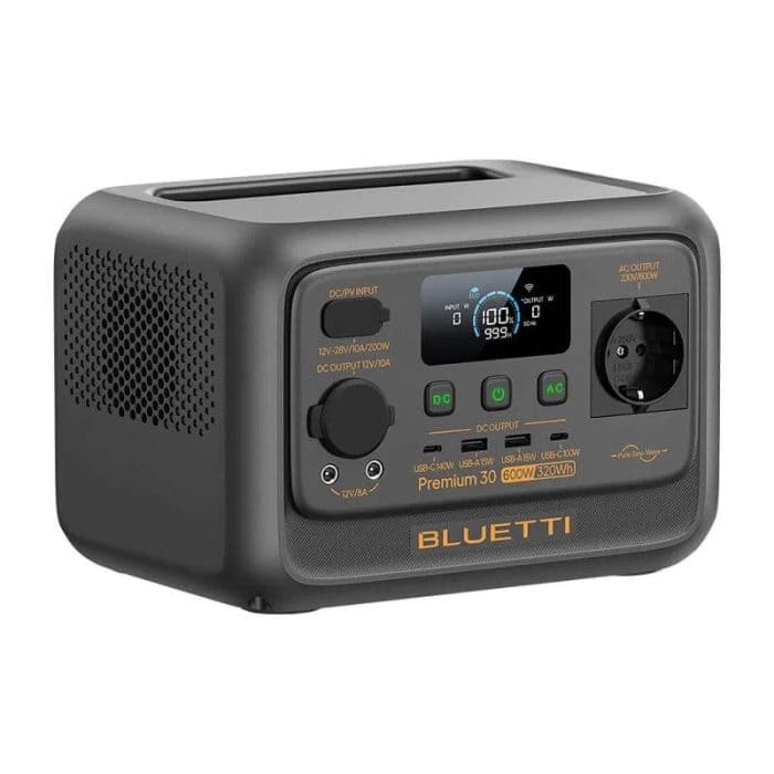 Compact Bluetti 30 V2 portable power station for outdoor use and camping.