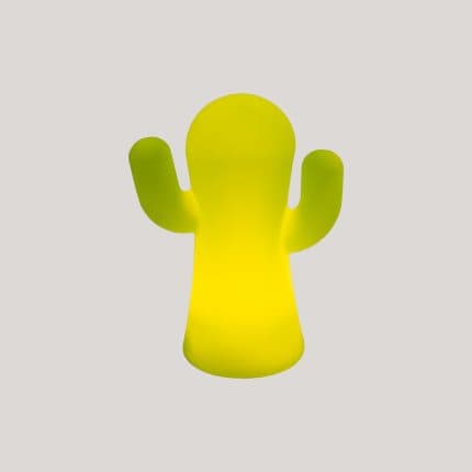 Yellow cactus-shaped lamp ideal for modern home decor and ambient lighting.