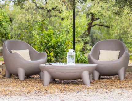 Solar-powered outdoor furniture set with modern design and eco-friendly features.