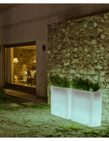 Solar-powered planters with LED lighting for outdoor decor.