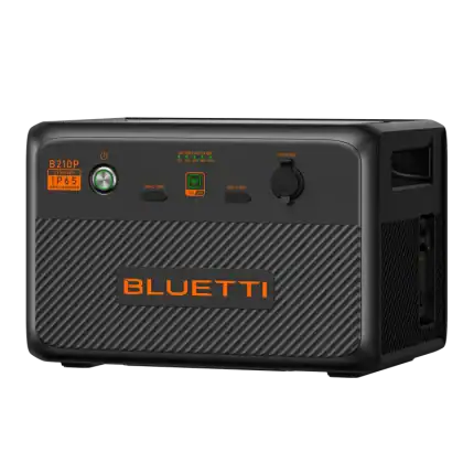 BLUETTI B80P portable power station with multiple ports and display.