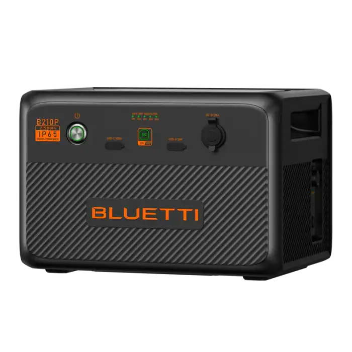 BLUETTI B80P portable power station with multiple ports and display.