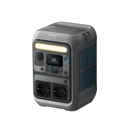 Yellystone Outdoors portable power station with digital display and multiple outlets.