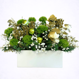 Luxury Christmas evergreen centerpiece with gold holiday accents