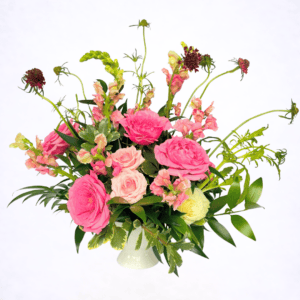 luxury garden blush romance arrangement in compote ceramic vase