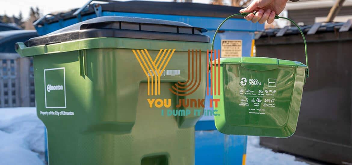 Recyclable waste bin for food scraps and compost in Edmonton, environmentally friendly waste disposal system.