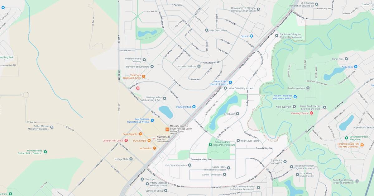 Detailed map showing streets, parks, lakes, and residential areas in a suburban community.