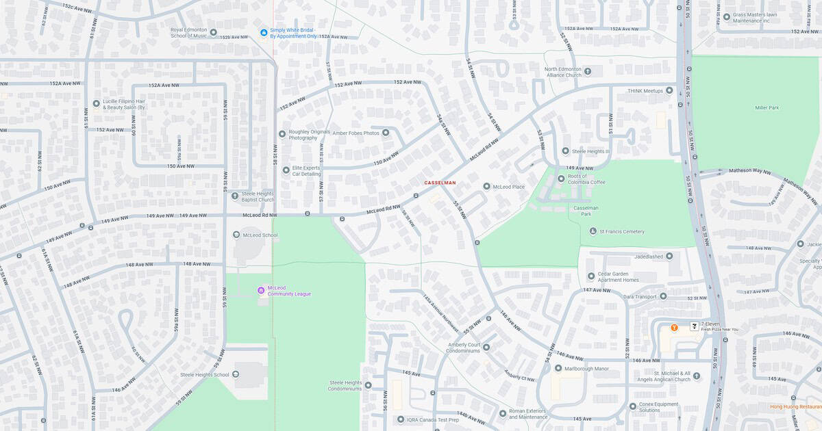 Detailed map showing streets, parks, and community spaces in a suburban residential neighborhood.
