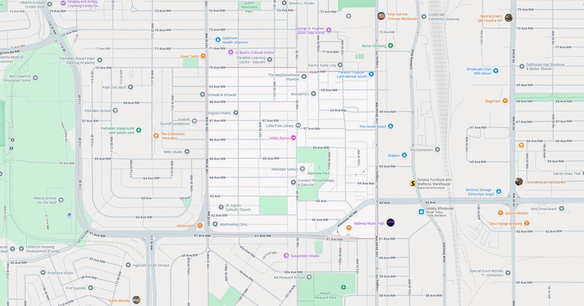 Detailed map of streets and landmarks in downtown Los Angeles, California.