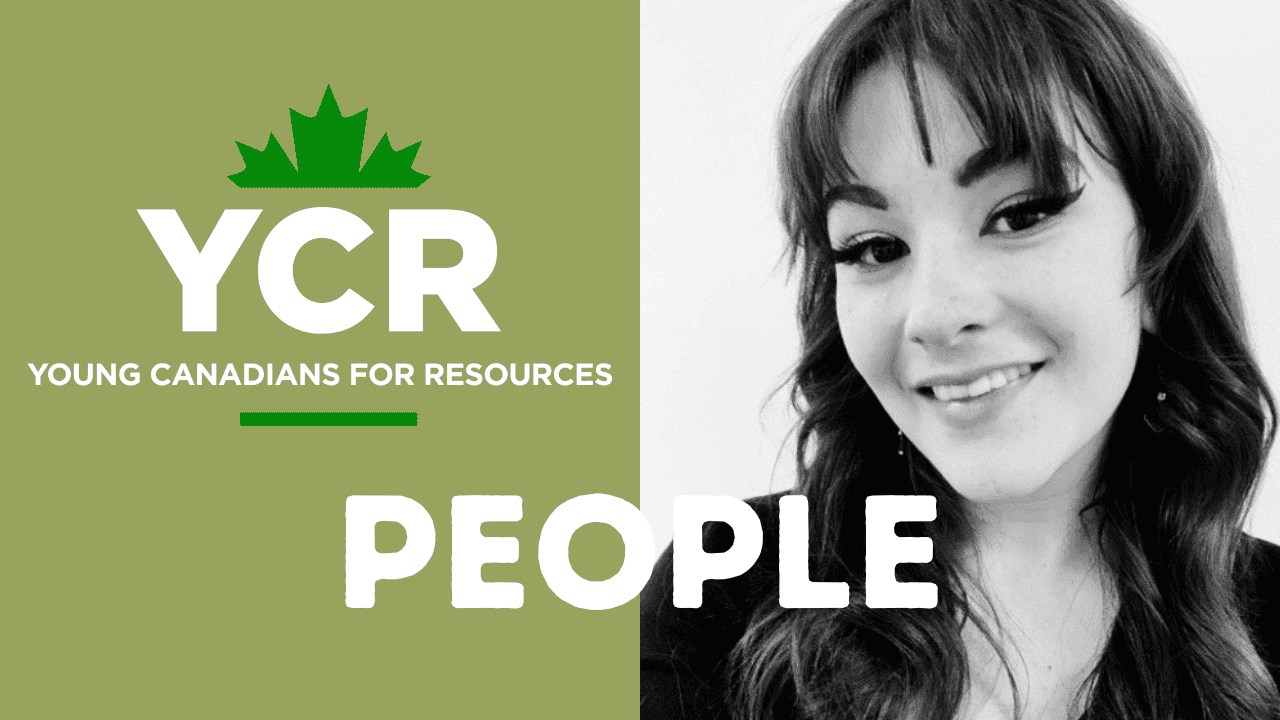 Young Canadians for Resources logo and young woman smiling representing youth engagement in resource sectors.