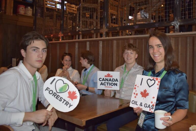 Young Canadians for Resources supporting Canadian forestry, oil, and gas industries at a conference.
