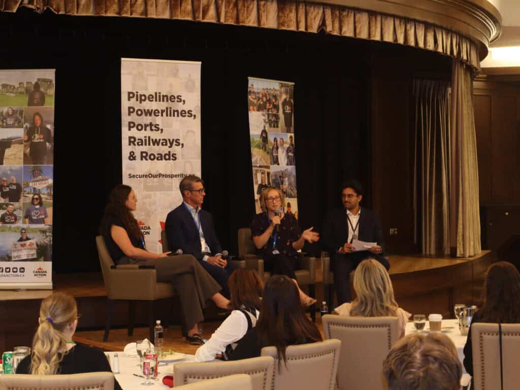 Canada’s Young Canadians for Resources (YCR) panel discussion on infrastructure, pipelines, and economic development at a conference.