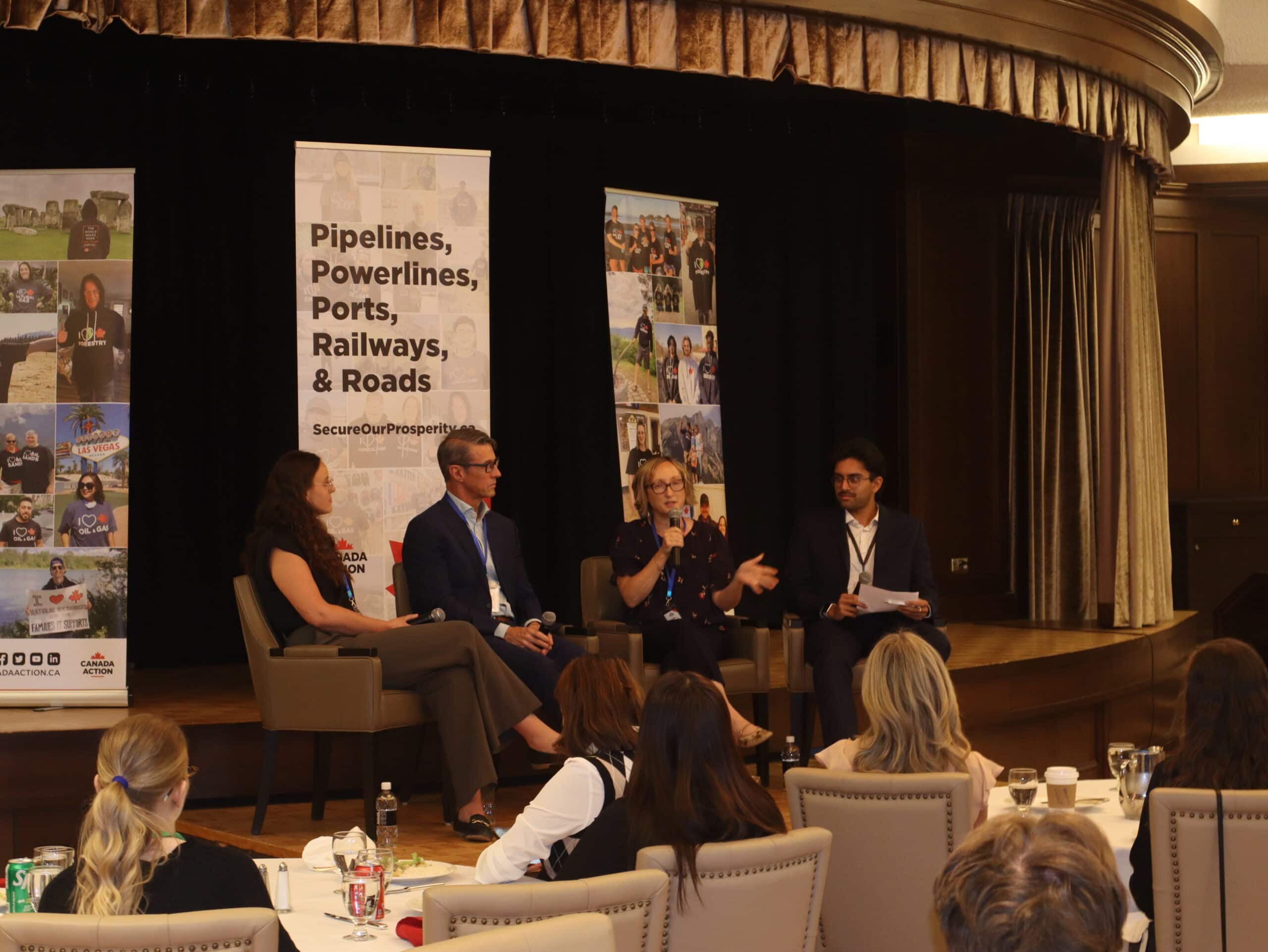 Canada’s Young Canadians for Resources (YCR) panel discussion on infrastructure, pipelines, and economic development at a conference.