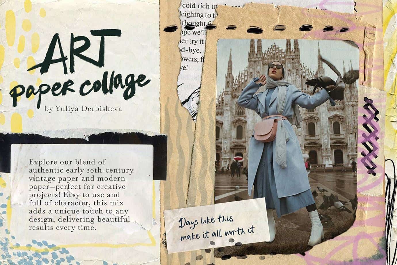 Art Paper Collage Mixed media elements, modern & vintage paper textures - Image 2