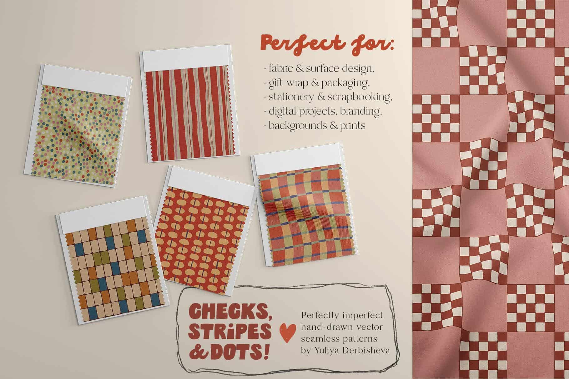 Checks, Stripes & Dots — a hand-drawn vector seamless patterns - Image 2