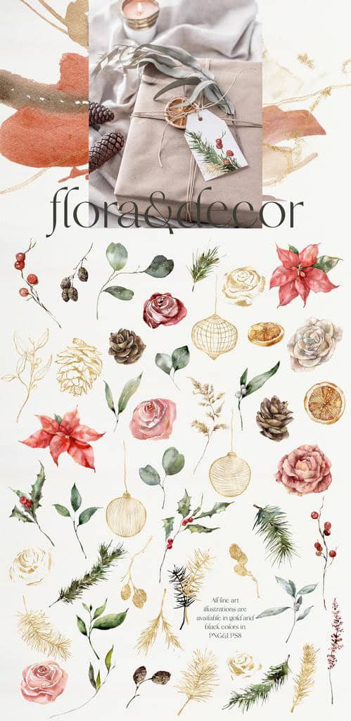 Traditional & Abstract Christmas Floral illustrations and Backgrounds for Design and Decor - Image 2