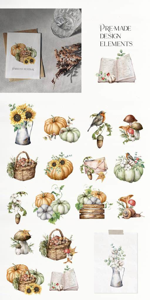 Autumn Spirit Watercolor: Pumpkins, Sunflowers & Fall Vibes for Design - Image 2