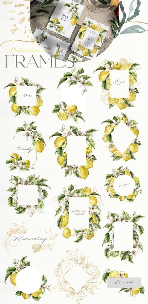 Lemons Watercolor Illustrations & Abstract Design - Image 2
