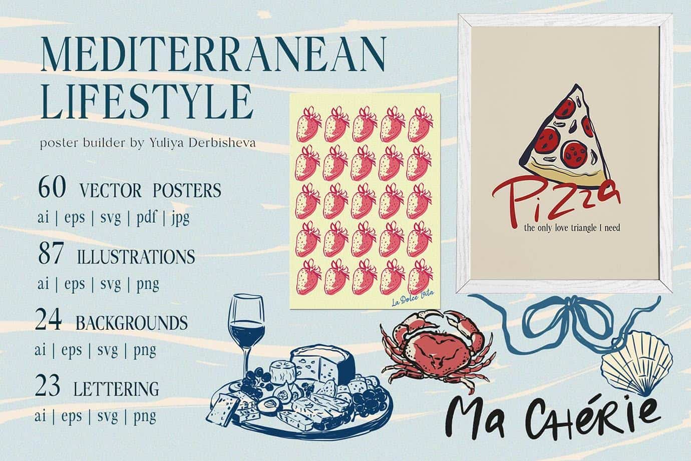 Mediterranean Lifestyle Posters Art Prints vector collection - Image 3
