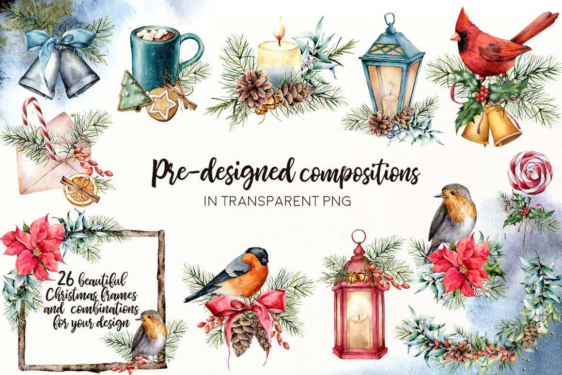Christmas traditions watercolor festive illustrations and design - Image 3