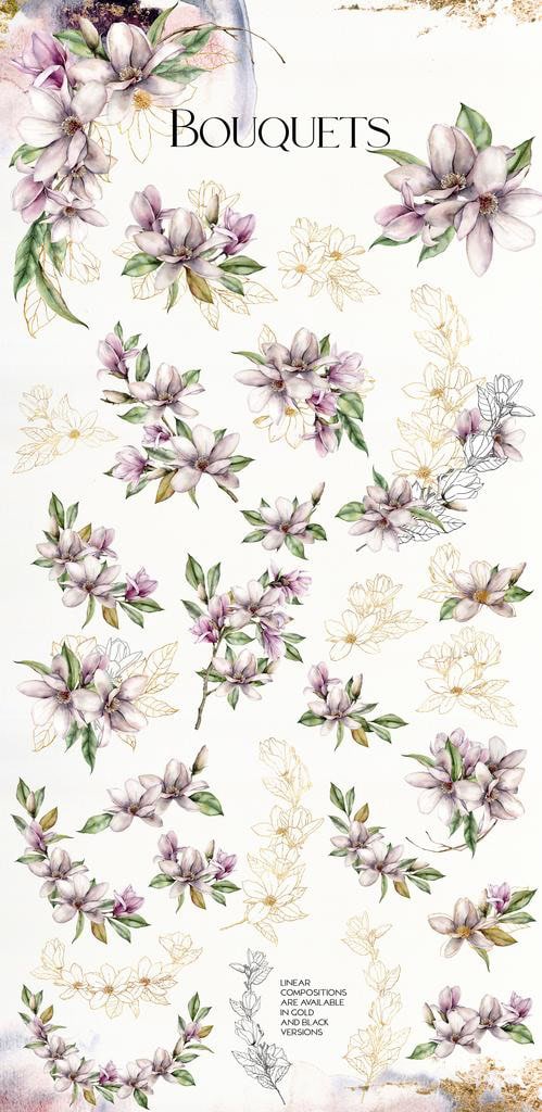 Magnolia Blossom Flower Watercolor Illustrations - Image 3
