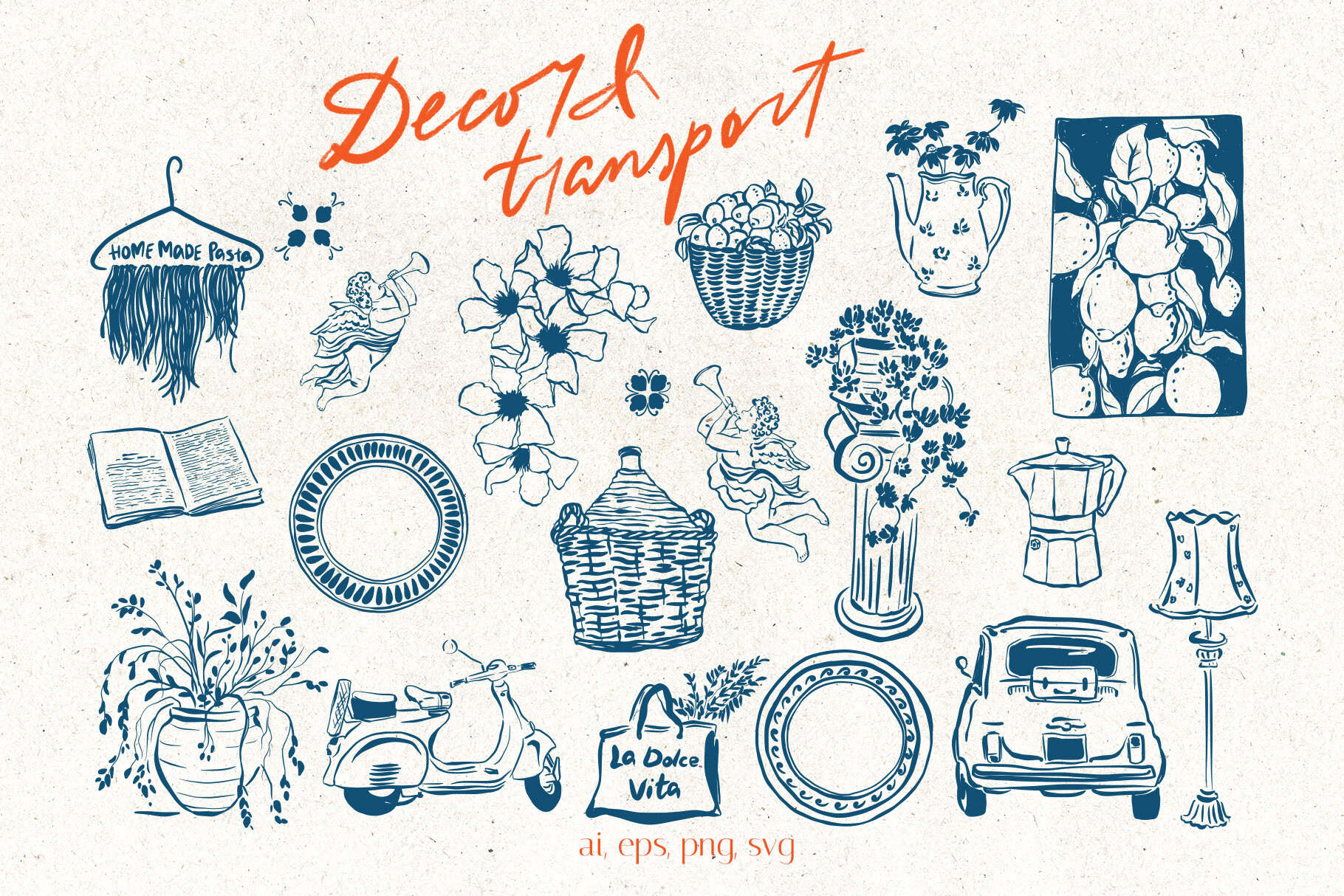 Mediterranean Dolce Vita illustrations doodle vector - Image 3