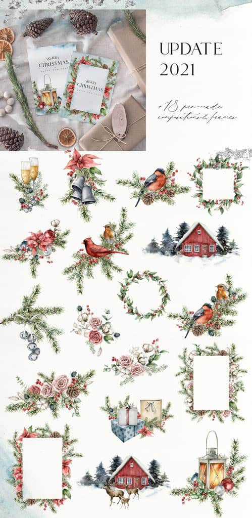 Christmas spirit watercolor floral & animals illustrations for festive design and decor - Image 4