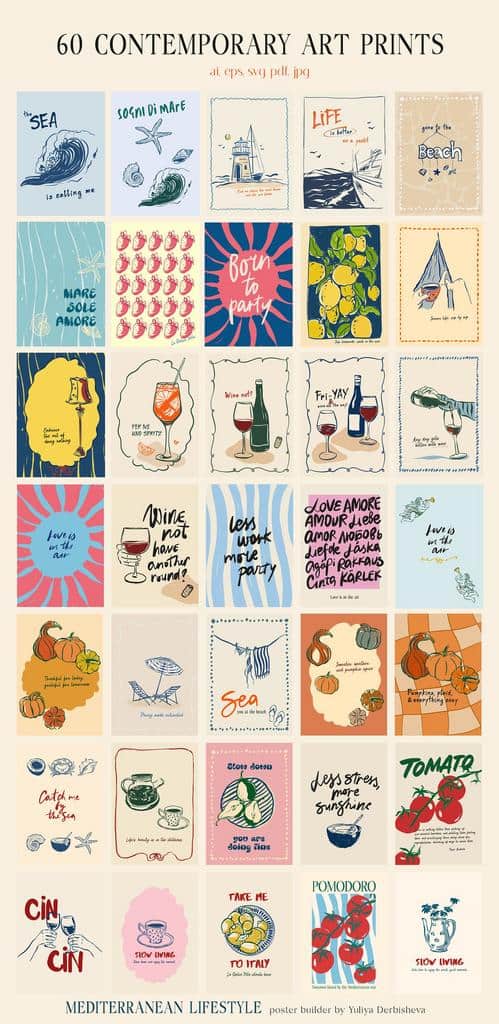 Mediterranean Lifestyle Posters Art Prints vector collection - Image 5