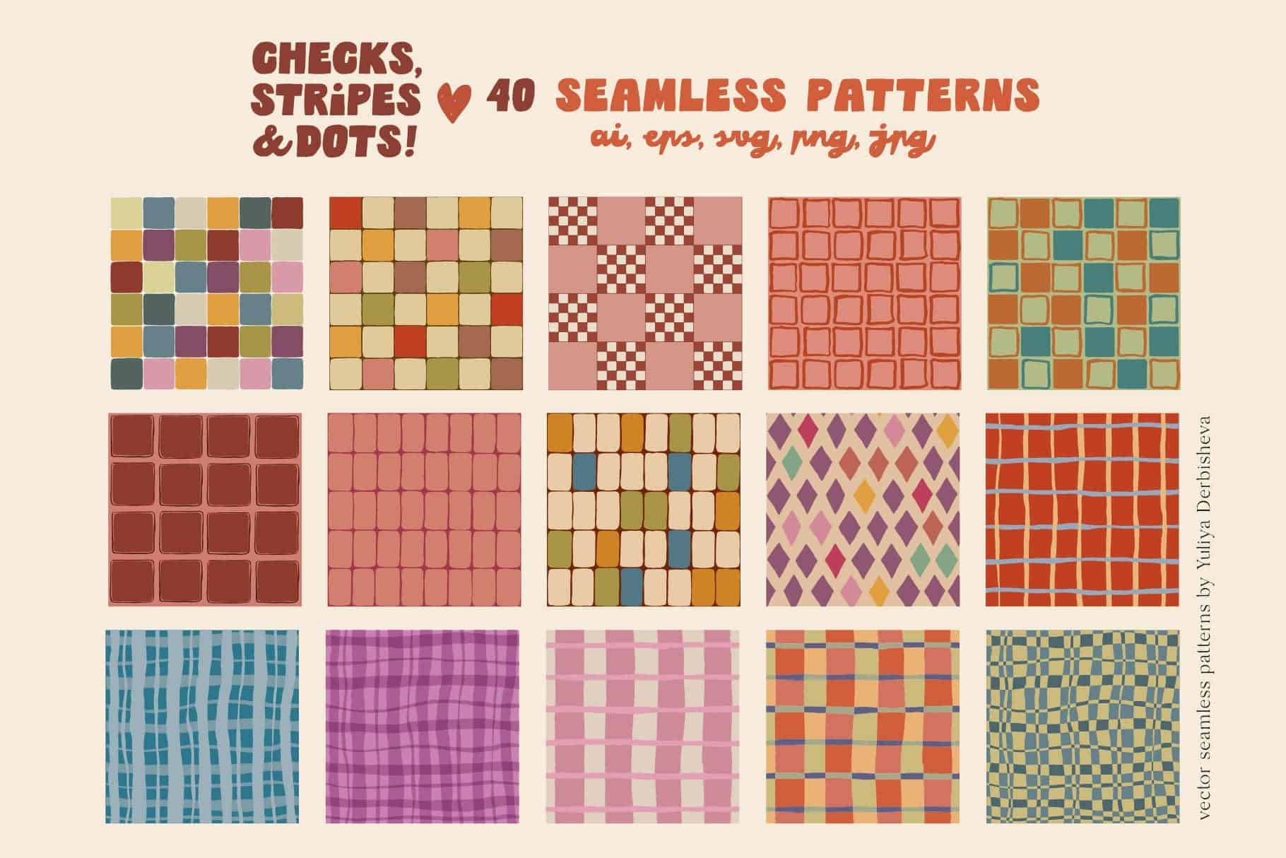 Checks, Stripes & Dots — a hand-drawn vector seamless patterns - Image 5
