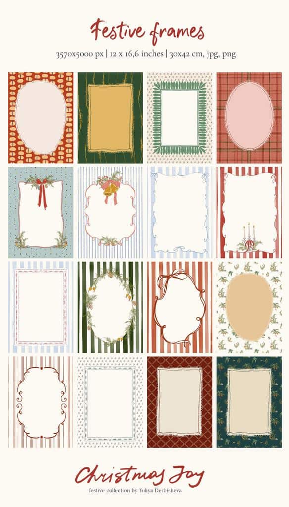 Christmas Joy hand drawn whimsical & quirky floral illustrations, festive frames, borders and backgrounds for holiday cards and design - Image 5
