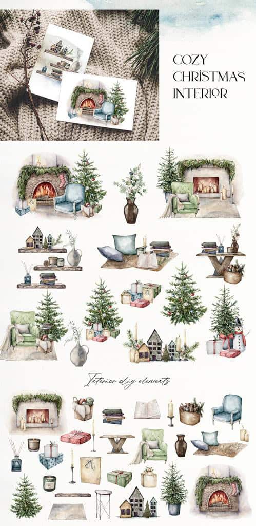 Christmas spirit watercolor floral & animals illustrations for festive design and decor - Image 6
