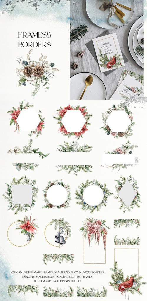 Christmas spirit watercolor floral & animals illustrations for festive design and decor - Image 7