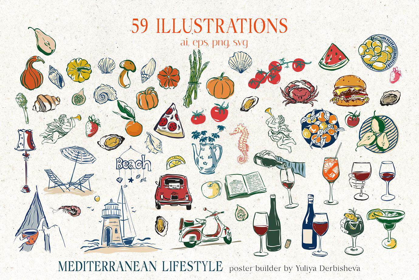 Mediterranean Lifestyle Posters Art Prints vector collection - Image 7