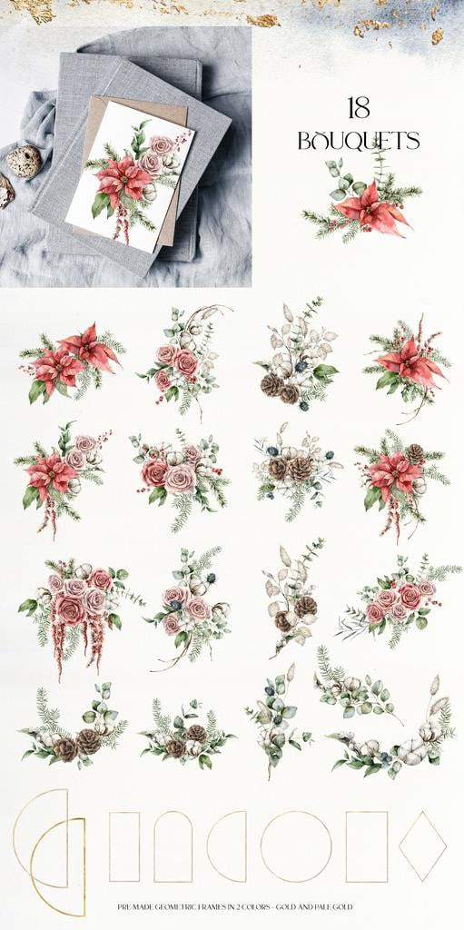 Christmas spirit watercolor floral & animals illustrations for festive design and decor - Image 8