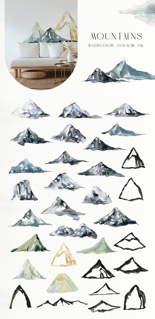 Foggy Mountains and forest watercolor landscape Mix Media Collection - Image 8