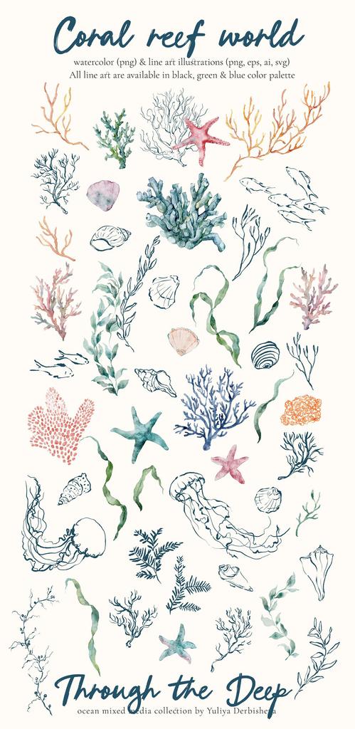 Through the Deep – Mixed Media Ocean backgrounds & marine graphics - Image 9