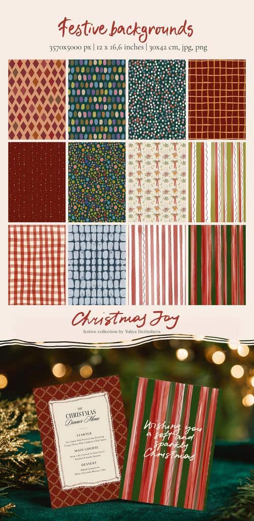 Christmas Joy hand drawn whimsical & quirky floral illustrations, festive frames, borders and backgrounds for holiday cards and design - Image 9