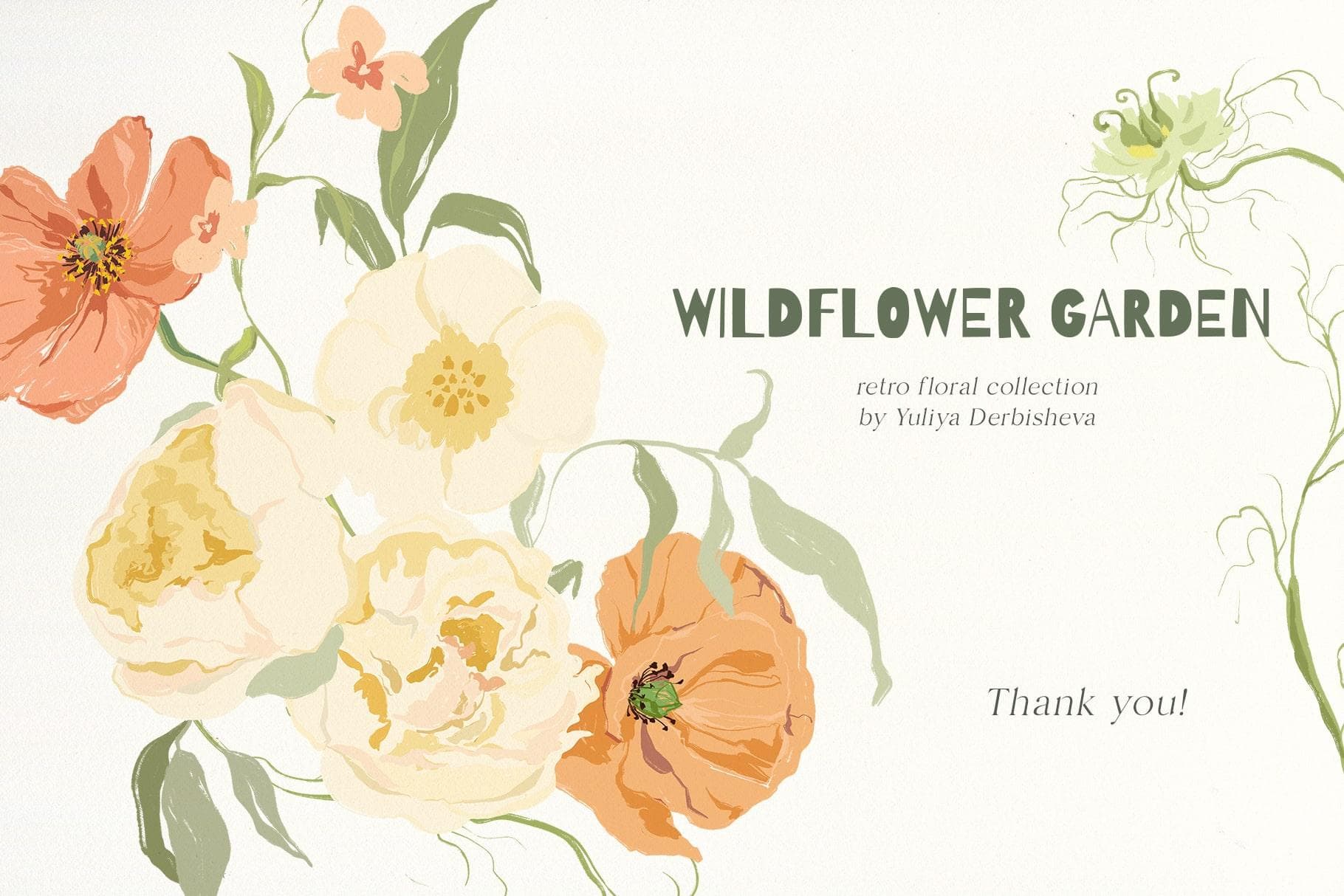 Wildflower garden retro flowers illustrations - Image 12