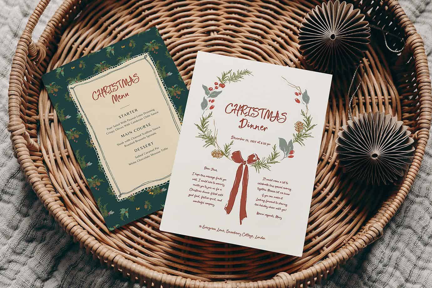 Christmas Joy hand drawn whimsical & quirky floral illustrations, festive frames, borders and backgrounds for holiday cards and design - Image 12
