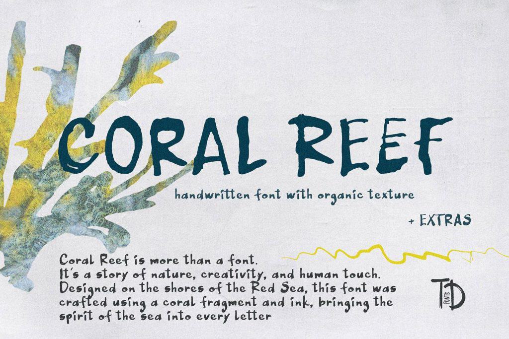 Handwritten font Coral Reef with organic texture and sea-inspired design.