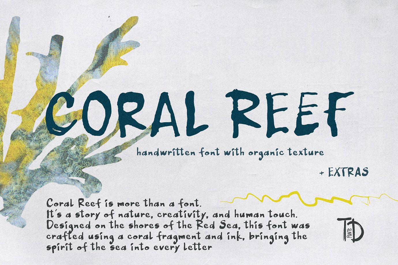 Handwritten font Coral Reef with organic texture and sea-inspired design.