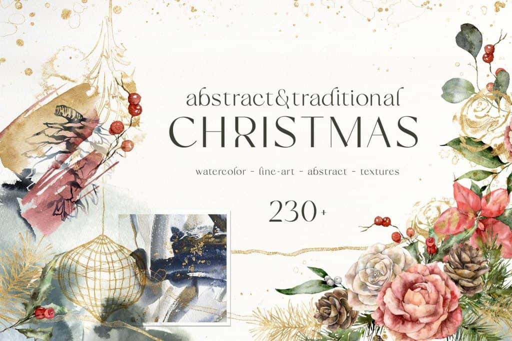 Elegant Christmas floral illustration with roses, pinecones, and berries for holiday decor.