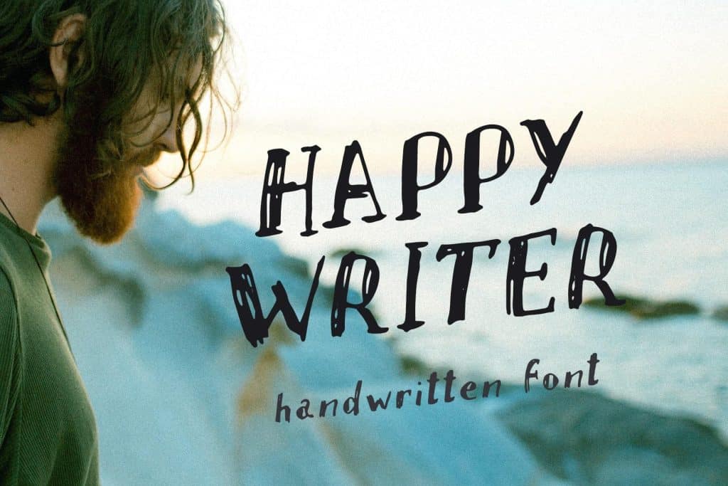 Happy writer handwritten font with a beach background for creative design.