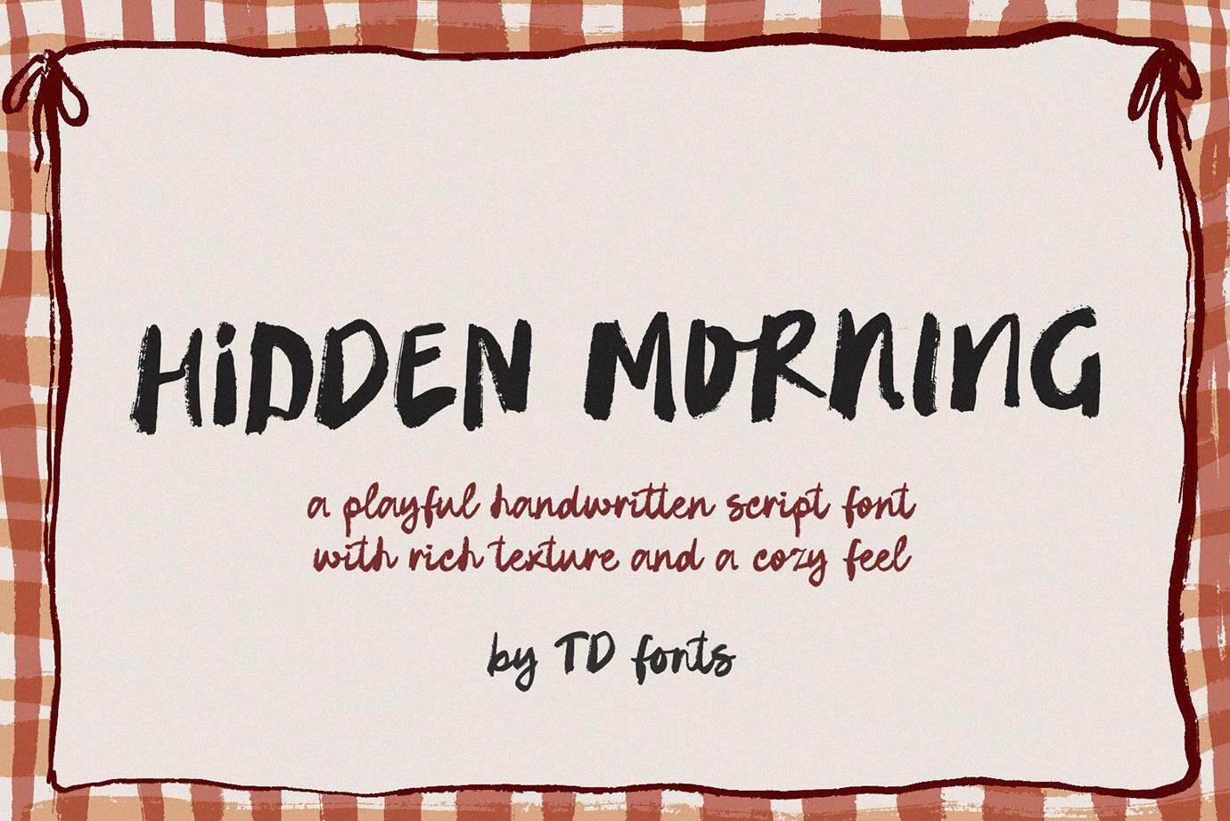 Hidden Morning playful handwritten script font with rich texture and cozy feel.